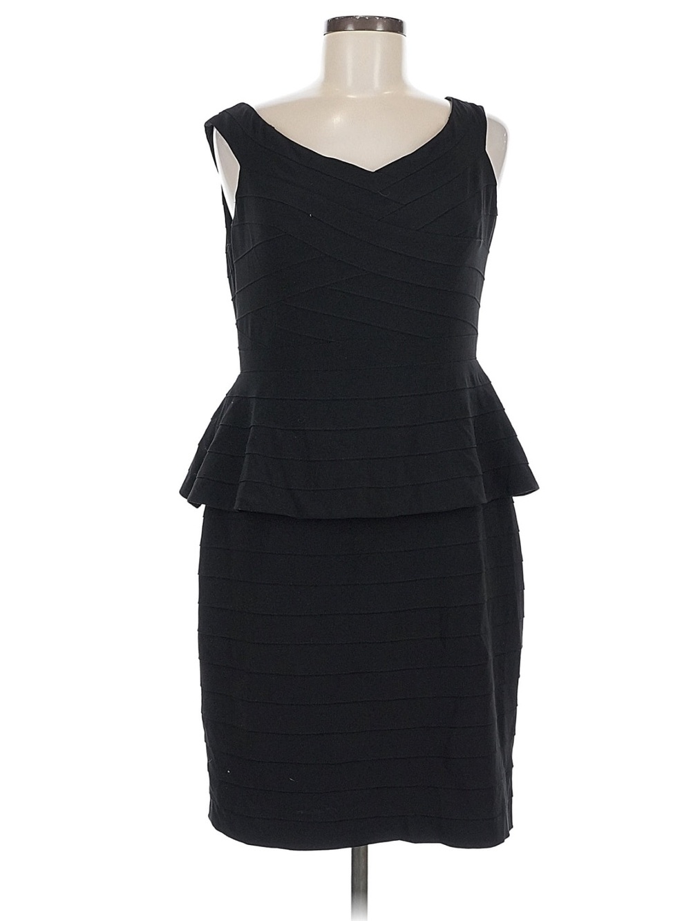 Adrianna Papell Black Banded Peplum Sheath Dress Sz 8